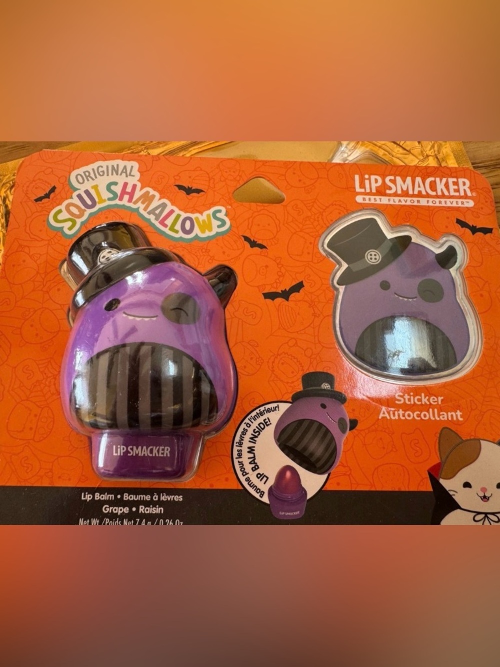 Squishmallows Lip Smackers Halloween Earworm the Monster Grape Lip Balm